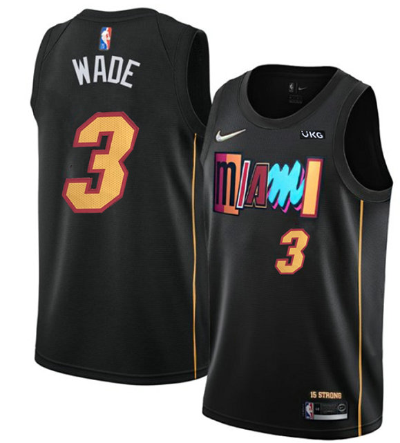 Men's Miami Heat #3 Dwyane Wade Black 75th Anniversary 2021 2022 City Edition Stitched Jersey