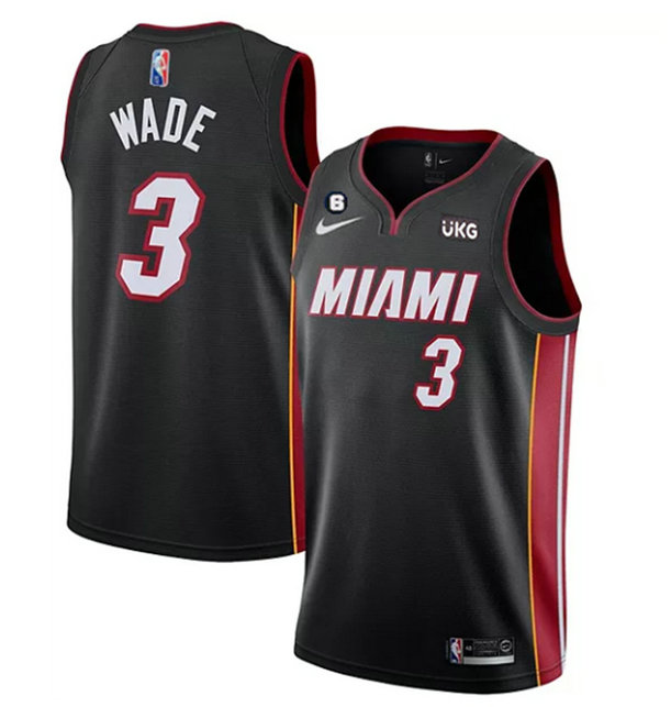 Men's Miami Heat #3 Dwyane Wade Black With NO.6 Patch Stitched Jerseys