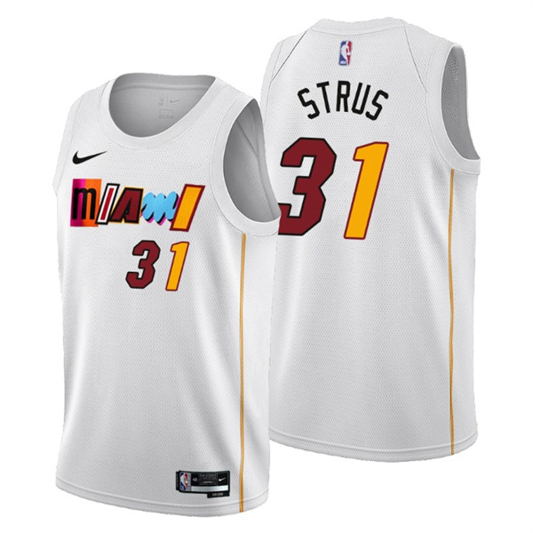 Men's Miami Heat #31 Max Strus 2022 23 White City Edition Stitched Jersey