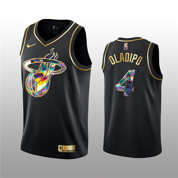Men's Miami Heat #4 Victor Oladipo 2021 22 Black Golden Edition 75th Anniversary Diamond Logo Stitched Basketball Jersey