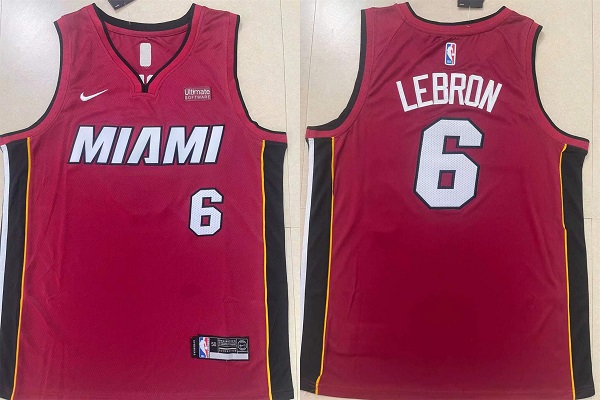 Men's Miami Heat #6 LeBron James Red Stitched Basketball Jersey