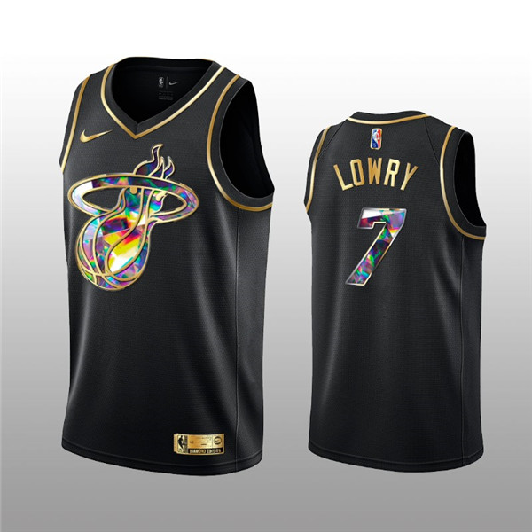 Men's Miami Heat #7 Kyle Lowry 2021 22 Black Golden Edition 75th Anniversary Diamond Logo Stitched Basketball Jersey