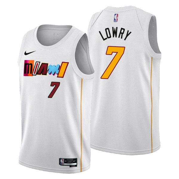 Men's Miami Heat #7 Kyle Lowry 2022 23 White City Edition Stitched Jersey