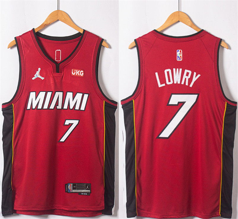 Men's Miami Heat #7 Kyle Lowry Red Statement Edition 75th Anniversary Stitched Jersey
