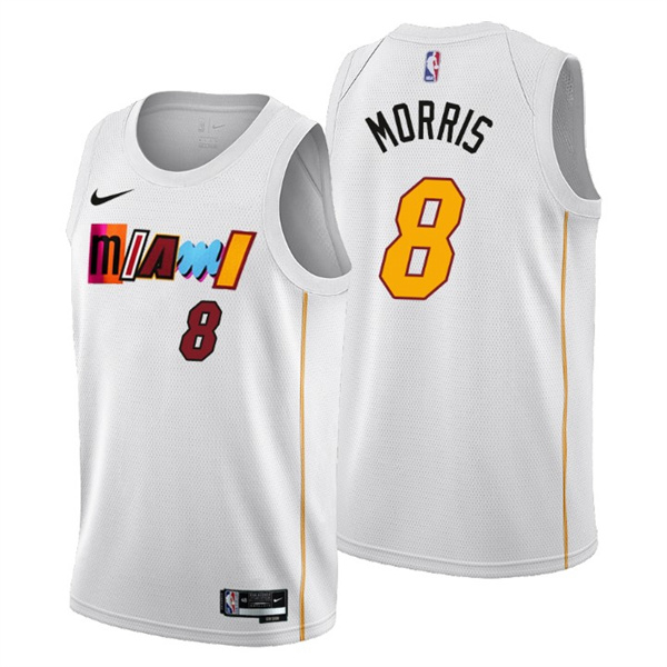Men's Miami Heat #8 Markieff Morris 2022 23 White City Edition Stitched Jersey