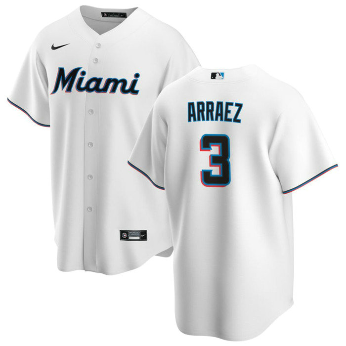 Men's Miami Marlins #3 Luis Arraez White Cool Base Stitched Baseball Jersey