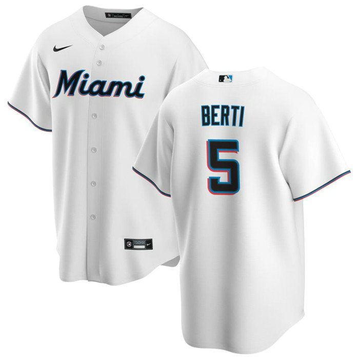 Men's Miami Marlins #5 Jon Berti White Cool Base Stitched Baseball Jersey