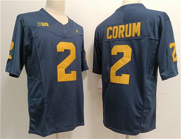 Men's Michigan Wolverines #2 Blake Corum Navy Stitched Jersey