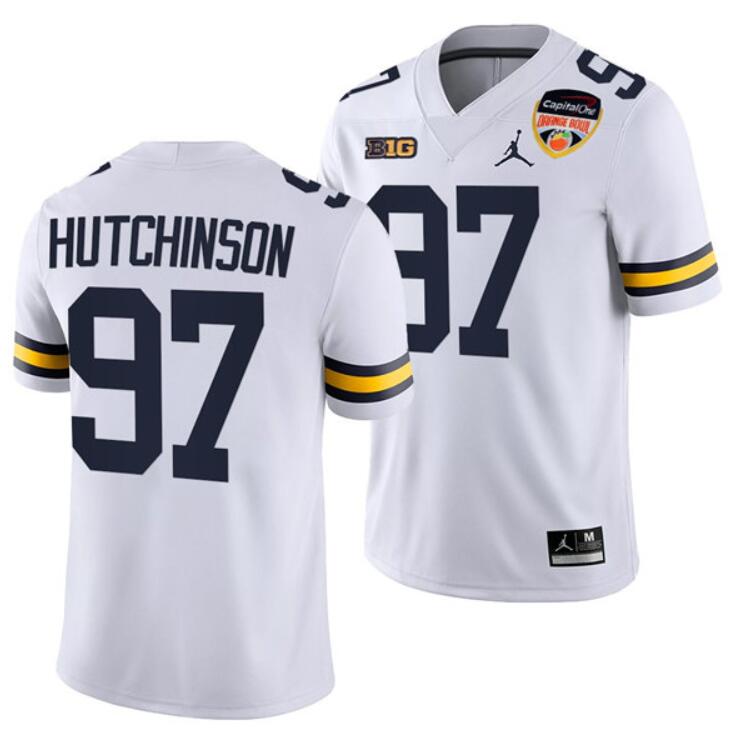 Men's Michigan Wolverines #97 Hutchinson White College Football Playoff Stitched Jersey