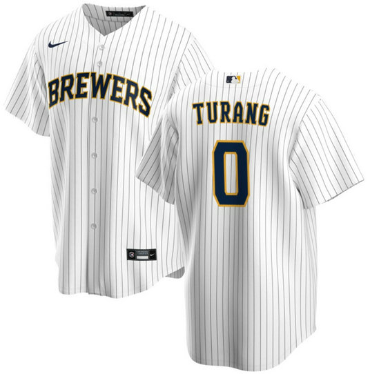 Men's Milwaukee Brewers #0 Brice Turang White Cool Base Stitched Jersey