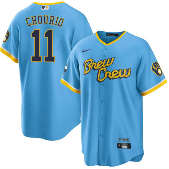 Men's Milwaukee Brewers #11 Jackson Chourio Powder Blue City Connect Cool Base Stitched Jersey