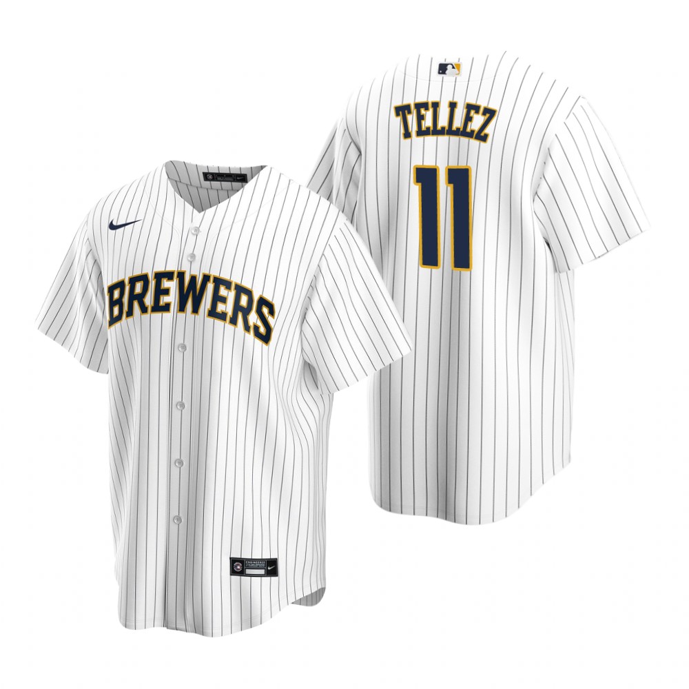Men's Milwaukee Brewers #11 Rowdy Tellez White Cool Base Stitched Jersey