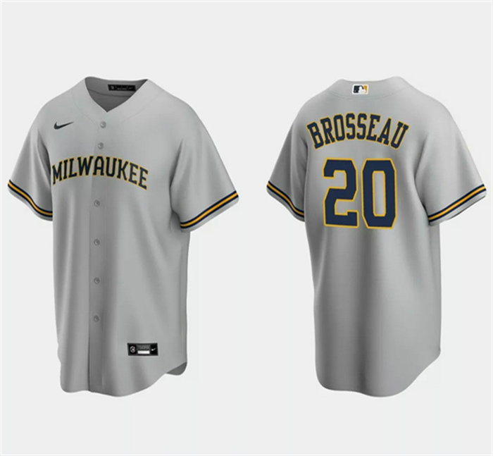 Men's Milwaukee Brewers #20 Mike Brosseau Grey Cool Base Stitched Jersey