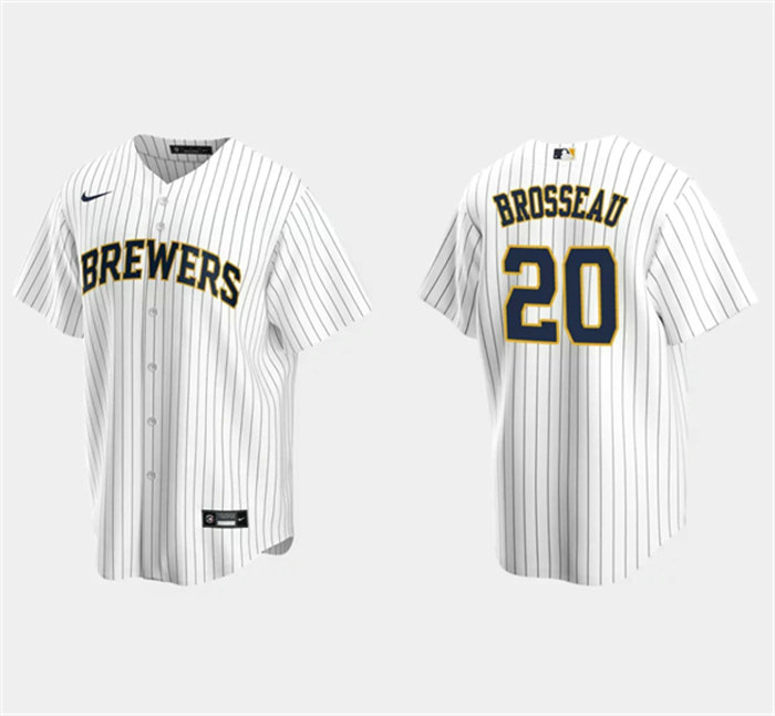 Men's Milwaukee Brewers #20 Mike Brosseau White Cool Base Stitched Jersey