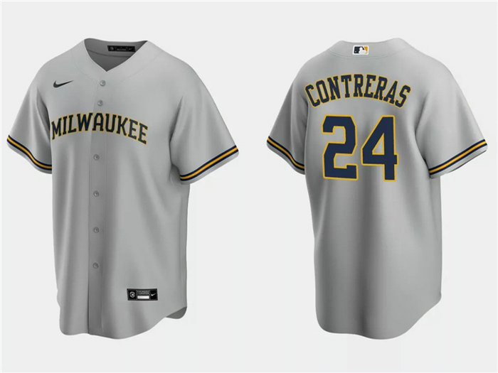 Men's Milwaukee Brewers #24 William Contreras Grey Cool Base Stitched Jersey