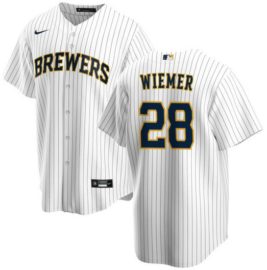 Men's Milwaukee Brewers #28 Joey Wiemer Cream Cool Base Stitched JerseyS