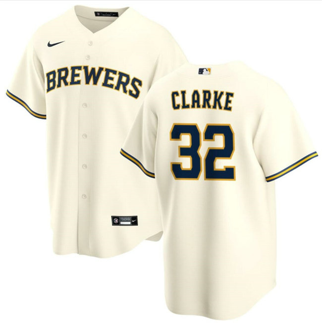 Men's Milwaukee Brewers #32 Taylor Clarke Cream Cool Base Stitched Jersey