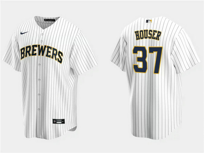 Men's Milwaukee Brewers #37 Adrian Houser White Cool Base Stitched Jersey