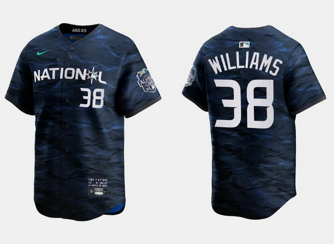 Men's Milwaukee Brewers #38 Devin Williams Royal 2023 All-Star Cool Base Stitched Baseball Jersey