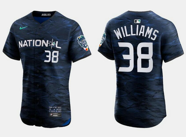 Men's Milwaukee Brewers #38 Devin Williams Royal 2023 All-Star Flex Base Stitched Baseball Jersey