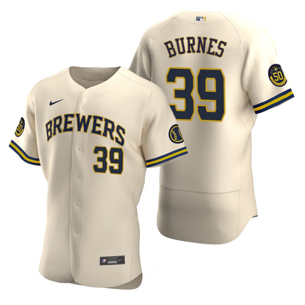 Men's Milwaukee Brewers #39 Corbin Burnes Cream Flex Base Stitched MLB Jersey
