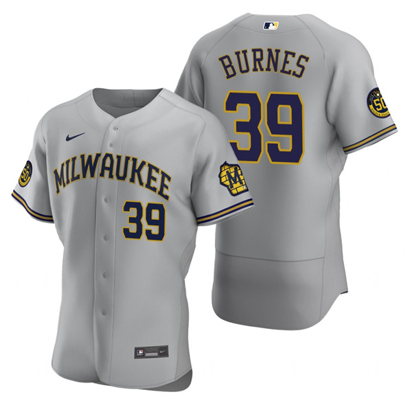 Men's Milwaukee Brewers #39 Corbin Burnes Grey Flex Base Stitched MLB Jersey