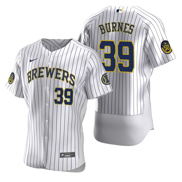Men's Milwaukee Brewers #39 Corbin Burnes White Flex Base Stitched MLB Jersey