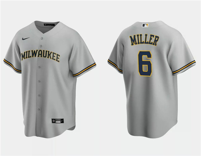 Men's Milwaukee Brewers #6 Owen Miller Grey Cool Base Stitched Jersey