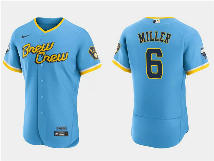 Men's Milwaukee Brewers #6 Owen Miller Powder Blue 2022 City Connect Flex Base Stitched MLB Jersey