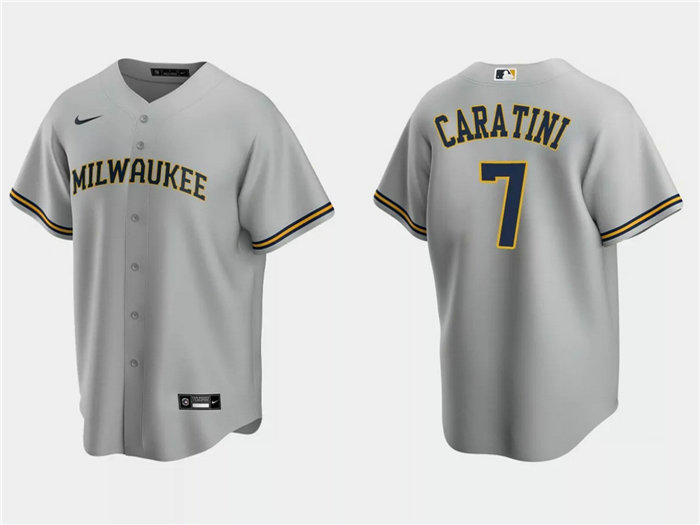 Men's Milwaukee Brewers #7 Victor Caratini Grey Cool Base Stitched Jersey