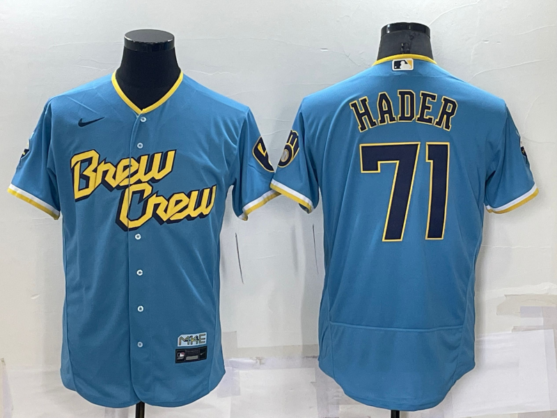 Men's Milwaukee Brewers #71 Josh Hader 2022 Powder Blue City Connect Flex Base Stitched Jersey