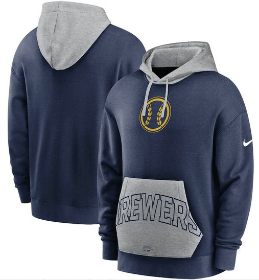 Men's Milwaukee Brewers Nike Navy Gray Heritage Tri Blend Pullover Hoodie