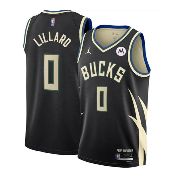 Men's Milwaukee Bucks #0 Damian Lillard Black Statement Edition Stitched Basketball Jersey
