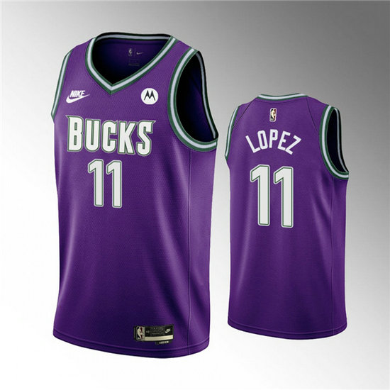 Men's Milwaukee Bucks #11 Brook Lopez 2022 23 Purple Classic Edition Swingman Stitched Basketball Jersey