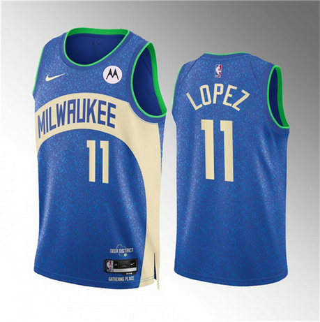 Men's Milwaukee Bucks #11 Brook Lopez 2023 24 Blue City Edition Stitched Basketball Jersey