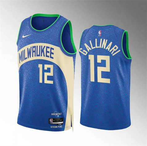 Men's Milwaukee Bucks #12 Danilo Gallinari 2023 24 Blue City Edition Stitched Basketball Jersey