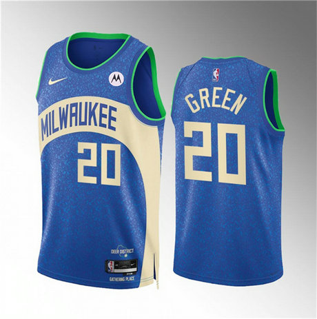 Men's Milwaukee Bucks #20 A.J. Green 2023 24 Blue City Edition Stitched Basketball Jersey