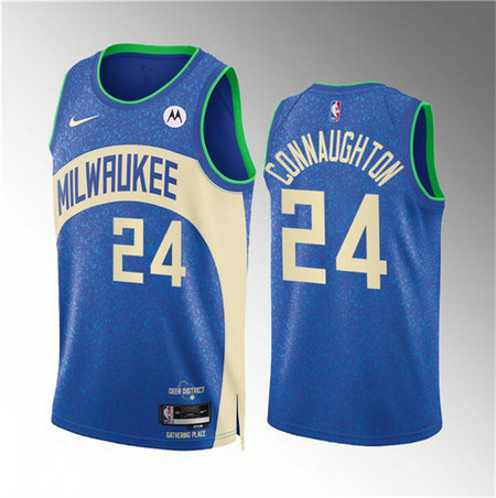 Men's Milwaukee Bucks #24 Pat Connaughton 2023 24 Blue City Edition Stitched Basketball Jersey