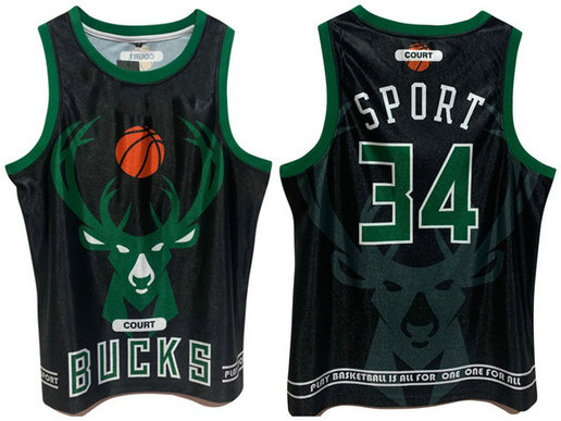 Men's Milwaukee Bucks #34 Giannis Antetokounmpo Black Print Basketball Jersey