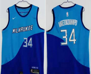 Men's Milwaukee Bucks #34 Giannis Antetokounmpo Blue Nike 2021 Swingman Stitched NBA Jersey
