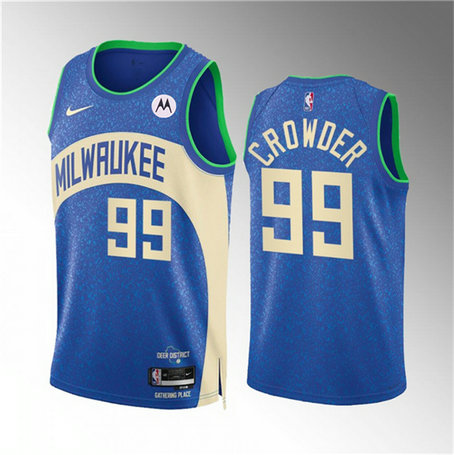 Men's Milwaukee Bucks #99 Jae Crowder 2023 24 Blue City Edition Stitched Basketball Jersey