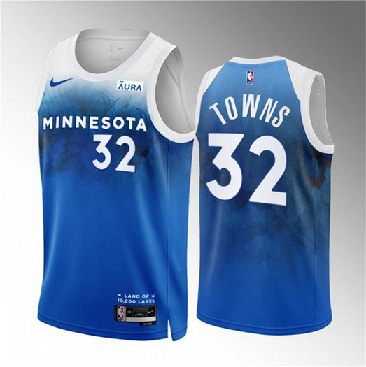 Men's Minnesota Timberwolves #32 Karl-Anthony Towns Blue 2023 24 City Edition Stitched Jersey