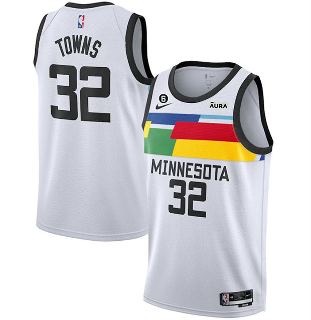 Men's Minnesota Timberwolves #32 Karl-Anthony Towns White 2022 23 City Edition Stitched Jersey