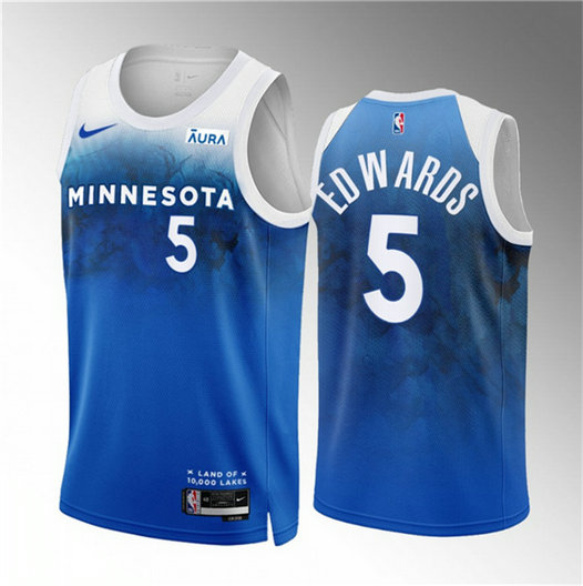 Men's Minnesota Timberwolves #5 Anthony Edwards Blue 2023 24 City Edition Stitched Jersey