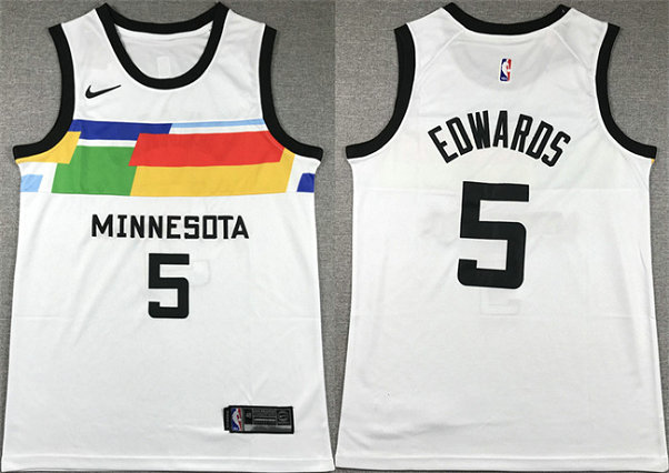 Men's Minnesota Timberwolves #5 Anthony Edwards White City Edition Stitched Jersey