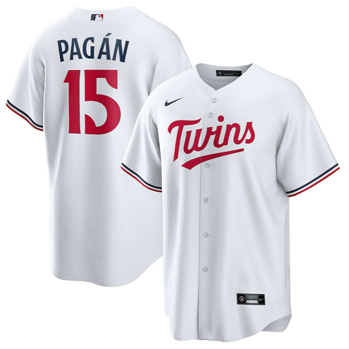 Men's Minnesota Twins #15 Emilio Pagán White Cool Base Stitched Jersey