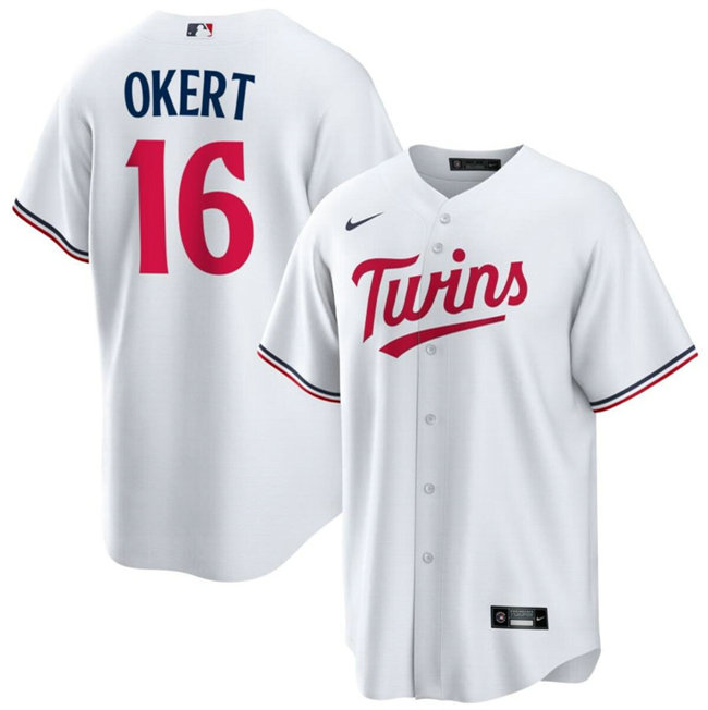 Men's Minnesota Twins #16 Steven Okert White Cool Base Stitched Baseball Jersey