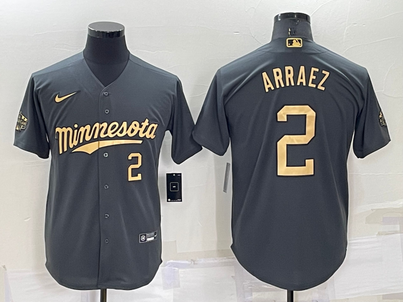 Men's Minnesota Twins #2 Luis Arraez Number Charcoal 2022 All-Star Cool Base Stitched Baseball Jersey