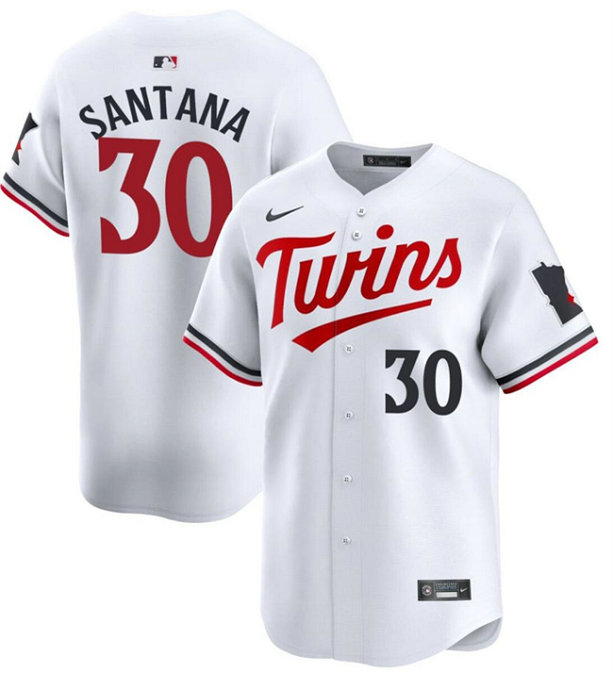 Men's Minnesota Twins #30 Carlos Santana White 2024 Home Limited Cool Base Stitched Baseball Jersey