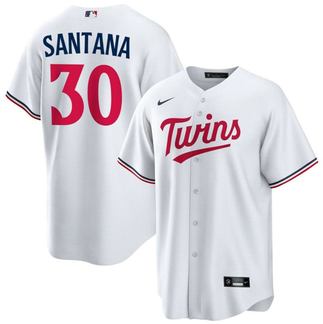 Men's Minnesota Twins #30 Carlos Santana White Cool Base Stitched Baseball Jersey